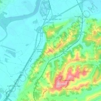 Mapa topográfico San Marzanotto, altitude, relevo