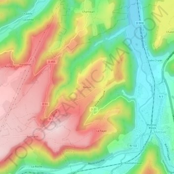 Mapa topográfico Bussac, altitude, relevo