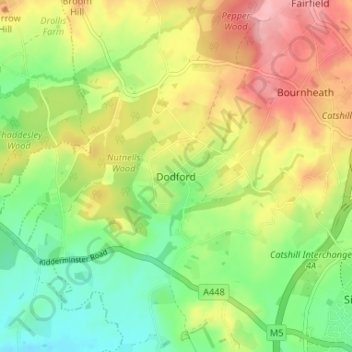 Mapa topográfico Dodford, altitude, relevo