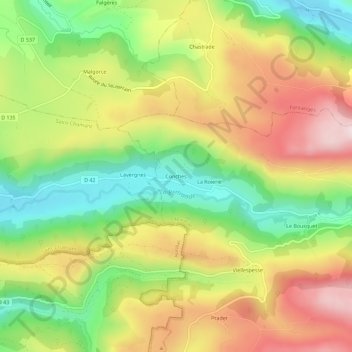 Mapa topográfico Conches, altitude, relevo