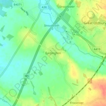 Mapa topográfico Eastington, altitude, relevo