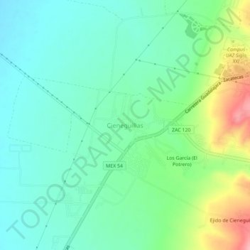 Mapa topográfico Cieneguillas, altitude, relevo