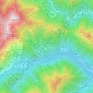 Mapa topográfico Sassiglioni, altitude, relevo