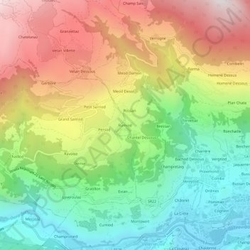 Mapa topográfico Rumiod, altitude, relevo