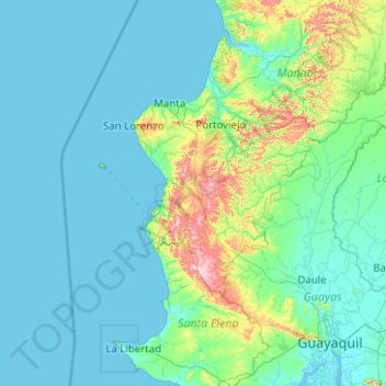Mapa topográfico Cerros de Paján, altitude, relevo