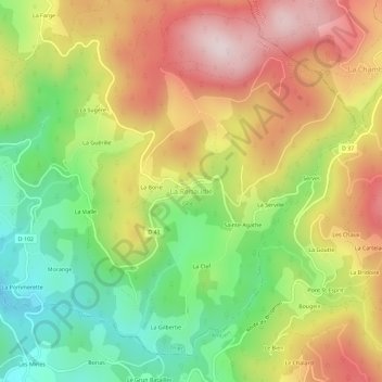 Mapa topográfico La Renaudie, altitude, relevo