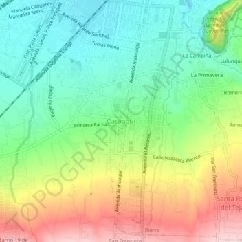 Mapa topográfico Caranqui, altitude, relevo