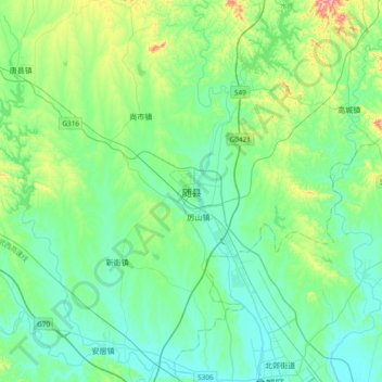 Mapa topográfico 随县, altitude, relevo
