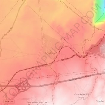 Mapa topográfico Cruz Blanca, altitude, relevo