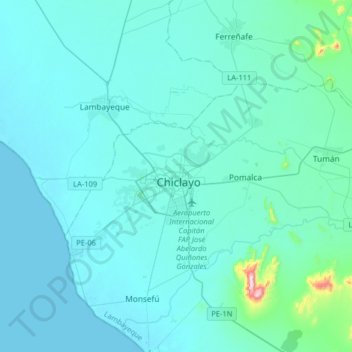 Mapa topográfico Chiclayo, altitude, relevo