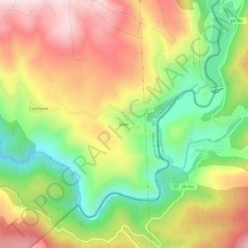 Mapa topográfico Sever, altitude, relevo