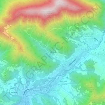 Mapa topográfico Case Benti, altitude, relevo