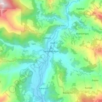 Mapa topográfico Sanphebagar, altitude, relevo