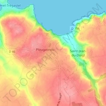 Mapa topográfico Poulbraou, altitude, relevo