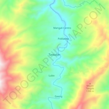 Mapa topográfico Tanudan, altitude, relevo