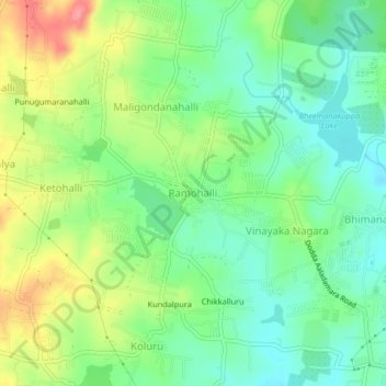 Mapa topográfico Ramohalli, altitude, relevo