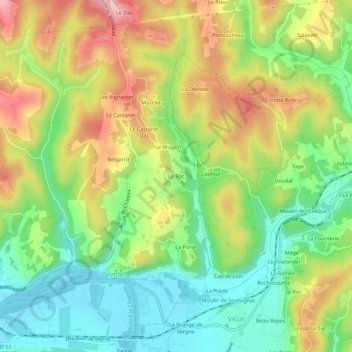 Mapa topográfico Le Roc, altitude, relevo