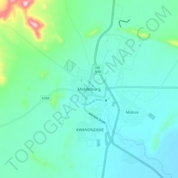 Mapa topográfico Middelburg, altitude, relevo