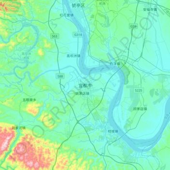 Mapa topográfico 宜都市, altitude, relevo