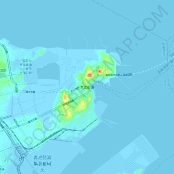 Mapa topográfico 黄岛街道, altitude, relevo