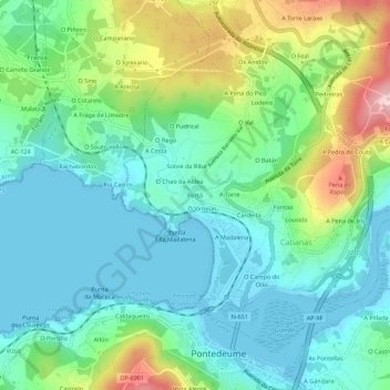 Mapa topográfico Porto, altitude, relevo