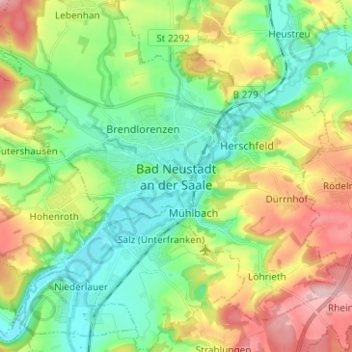 Mapa topográfico Bad Neustadt an der Saale, altitude, relevo