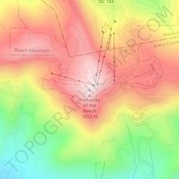 Mapa topográfico Beech Mountain, altitude, relevo