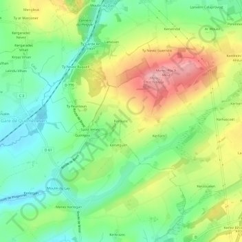 Mapa topográfico Kerouzic, altitude, relevo