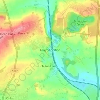 Mapa topográfico Ferryhill Station, altitude, relevo