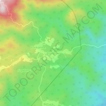 Mapa topográfico Bangope, altitude, relevo
