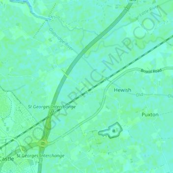 Mapa topográfico West Hewish, altitude, relevo