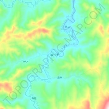 Mapa topográfico 南开乡, altitude, relevo