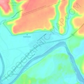 Mapa topográfico Colchester, altitude, relevo