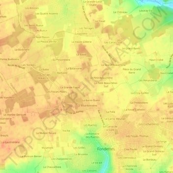 Mapa topográfico La Brosse, altitude, relevo