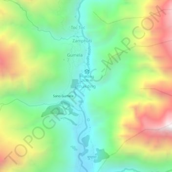 Mapa topográfico Phakding, altitude, relevo