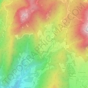 Mapa topográfico Les Guillets, altitude, relevo