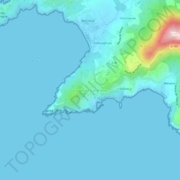 Mapa topográfico Cargèse, altitude, relevo
