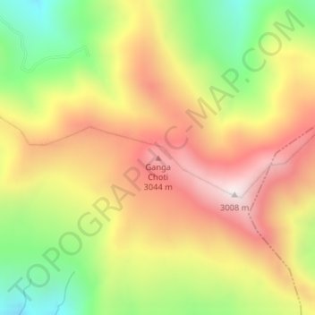 Mapa topográfico Ganga Choti, altitude, relevo