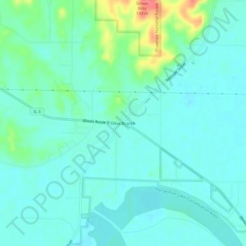 Mapa topográfico Olive Branch, altitude, relevo
