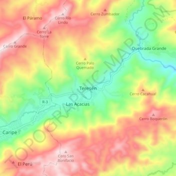Mapa topográfico Teresén, altitude, relevo