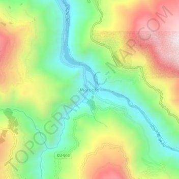 Mapa topográfico Watoqto, altitude, relevo