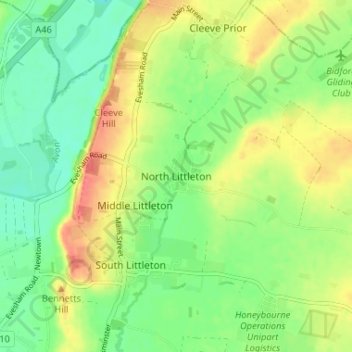 Mapa topográfico North Littleton, altitude, relevo
