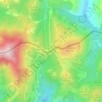 Mapa topográfico Col d'Ibardin, altitude, relevo