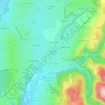 Mapa topográfico Les Champs Rouges, altitude, relevo