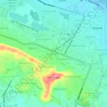 Mapa topográfico Sukorame, altitude, relevo