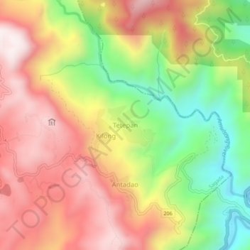 Mapa topográfico Tetepan, altitude, relevo