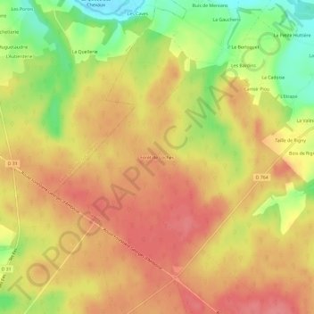 Mapa topográfico Forêt de Loches, altitude, relevo