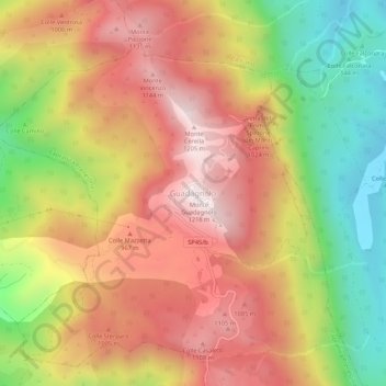 Mapa topográfico Guadagnolo, altitude, relevo
