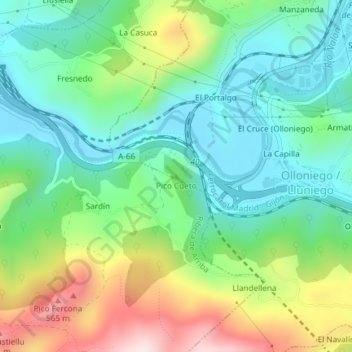 Mapa topográfico Pico Cueto, altitude, relevo