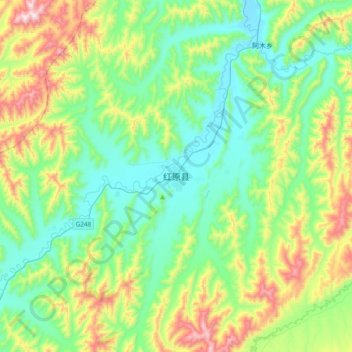 Mapa topográfico 红原县, altitude, relevo